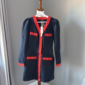 Maeve by Anthropology Blue and Red Embellished Sheath Dress